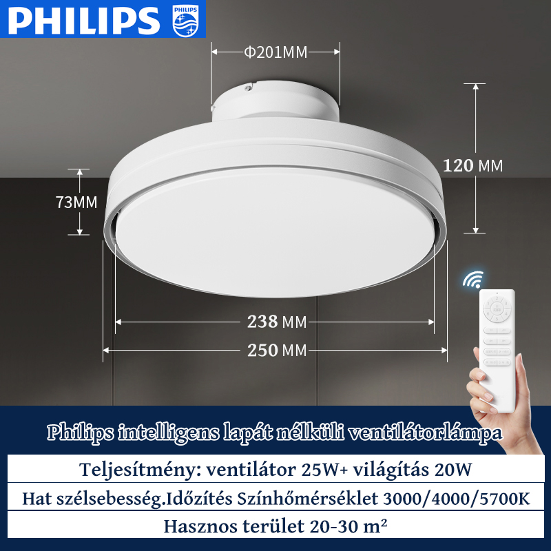 Ventilatorska svetilka brez rezil (ventilator 25W + osvetlitev 20W)