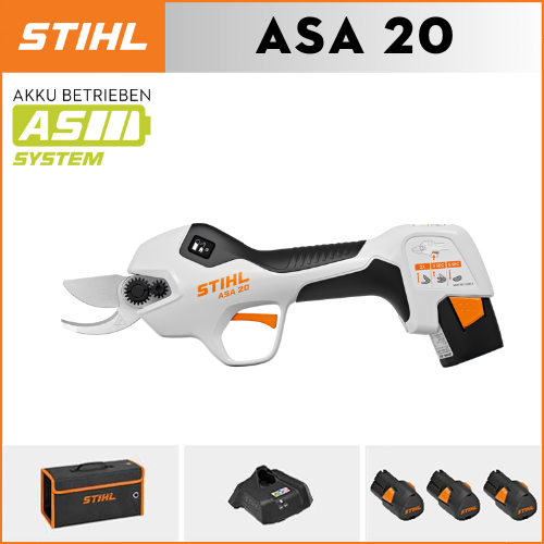 STIHL ASA20*1, litijeva baterija*3, škatla za shranjevanje*1, rezalna glava*1, polnilec*1