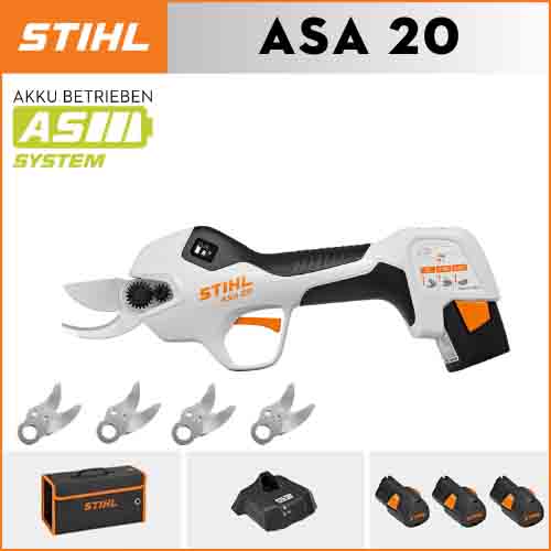 STIHL ASA20*1, litijeva baterija*3, škatla za shranjevanje*1, rezalna glava*5, polnilec*1